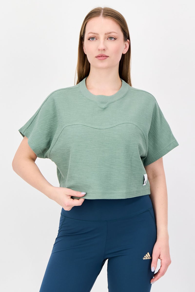 Adidas Women Regular Fit Short Sleeve Outdoor Crop T-Shirt, Sage Green - Image 1